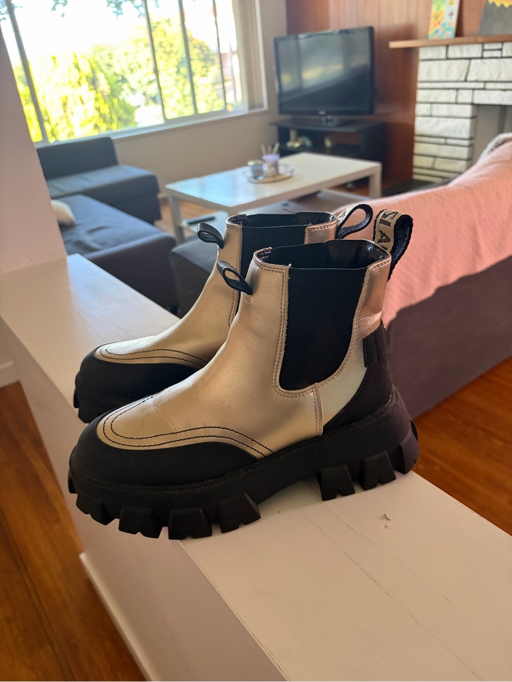 River Island Metallic Cream and Black Chunky Chelsea Ankle Boots
